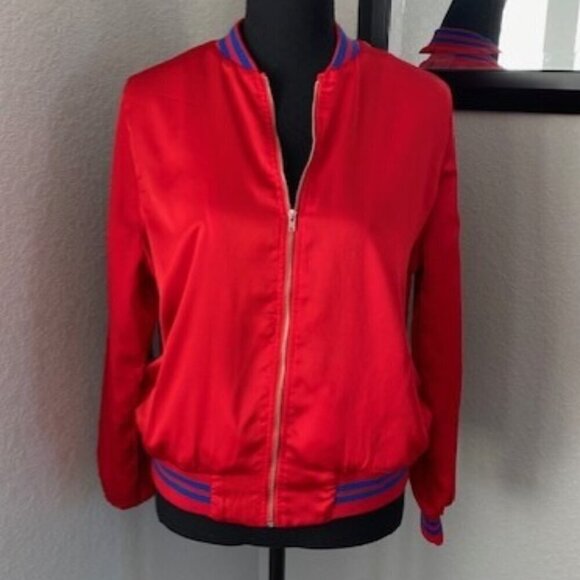 SUB_URBAN RIOT "Good Vibes" Red Silky Varsity Bomber Jacket Small - Picture 3 of 11